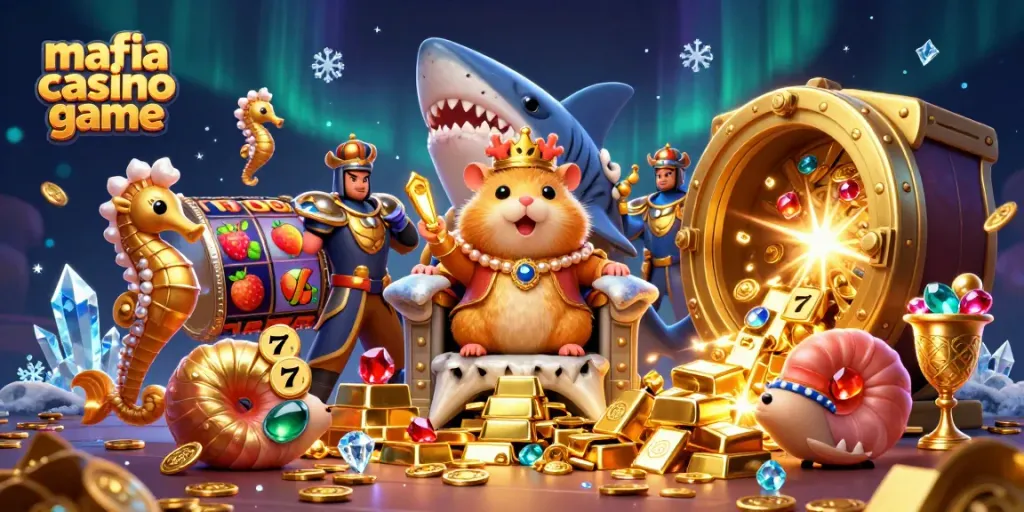 Engage in the thrilling mafia casino game with vibrant slots and treasures in a rich 3D scene.
