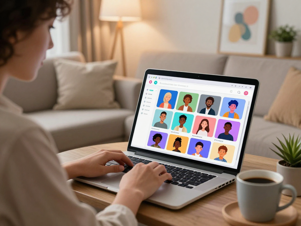 Engaging scene showcasing a user interacting with sex ai on a laptop in a cozy environment.