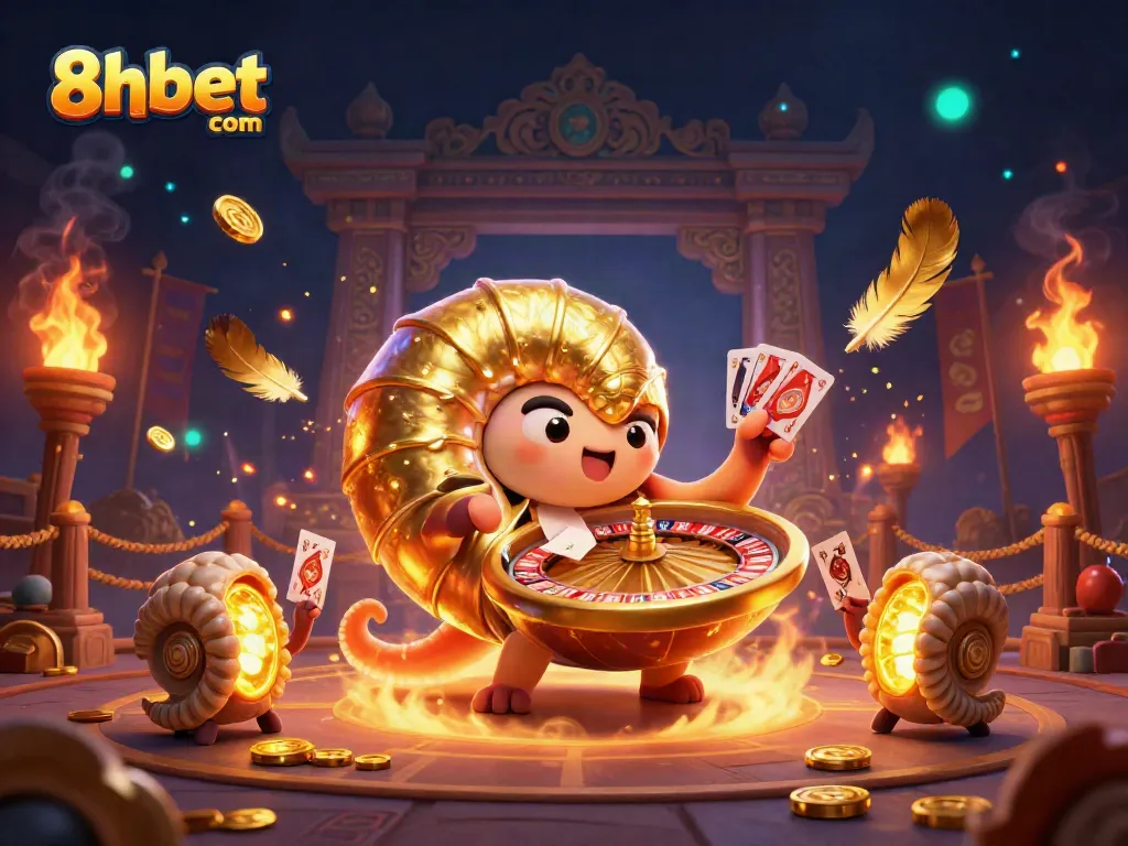 Experience thrilling moments at 8xbet com with a captivating casino illustration featuring a giant nautilus and golden elements.